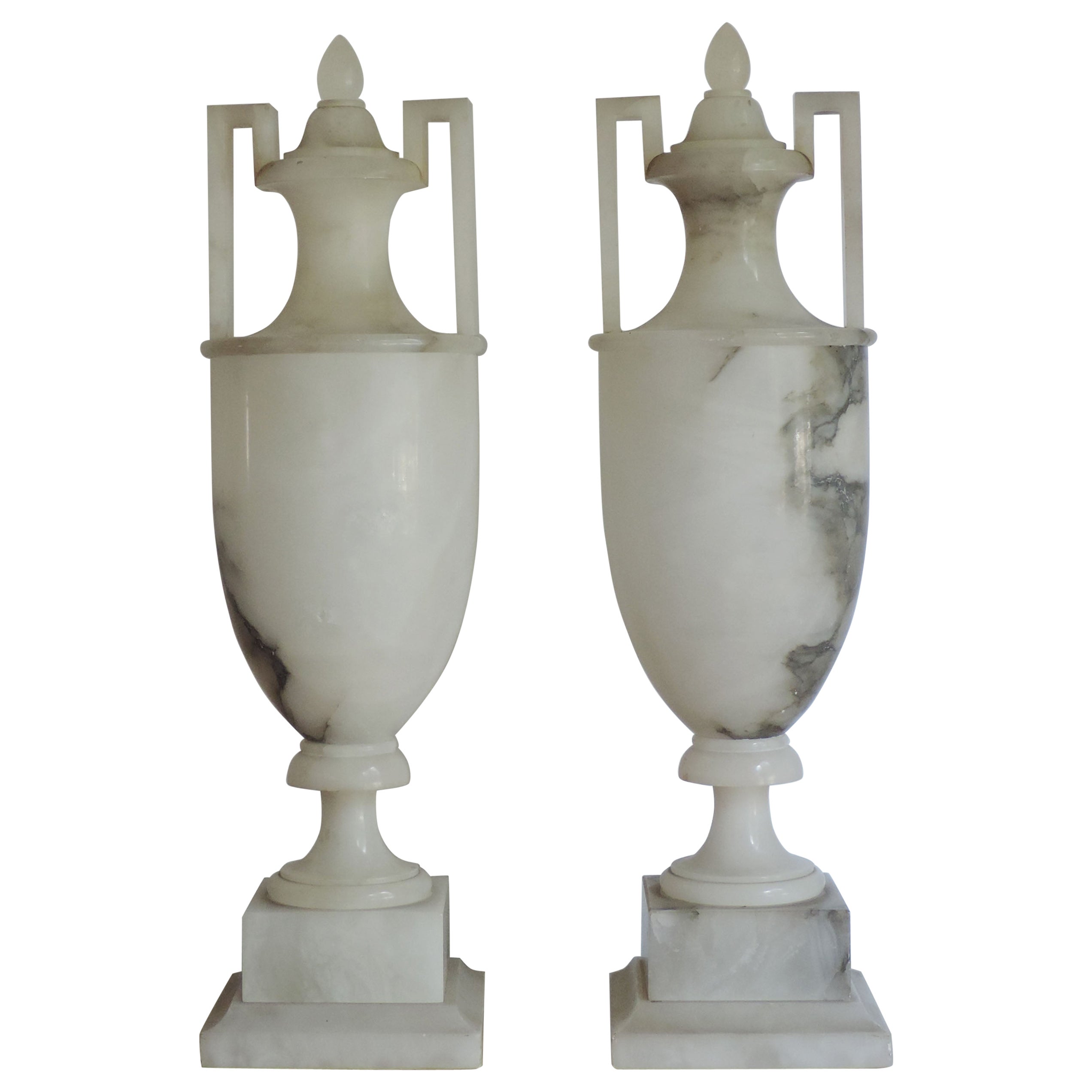 Pair of Italian Neo Classical Style Art Deco 1920s Alabaster Urn Table Lamps For Sale