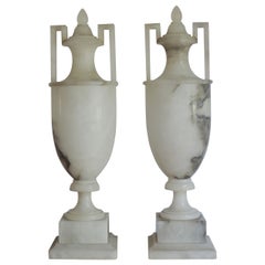 Vintage Pair of Italian Neo Classical Style Art Deco 1920s Alabaster Urn Table Lamps