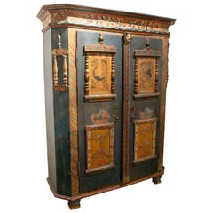 18th Century Austrian Hand-Carved Polychromed Wooden Wardrobe with Two Doors