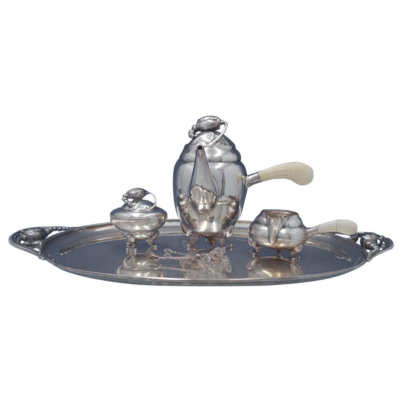 Blossom von Georg Jensen, Sterlingsilber-Couchtisch-Set 5 Teile #2C/#2E '#6829-2'