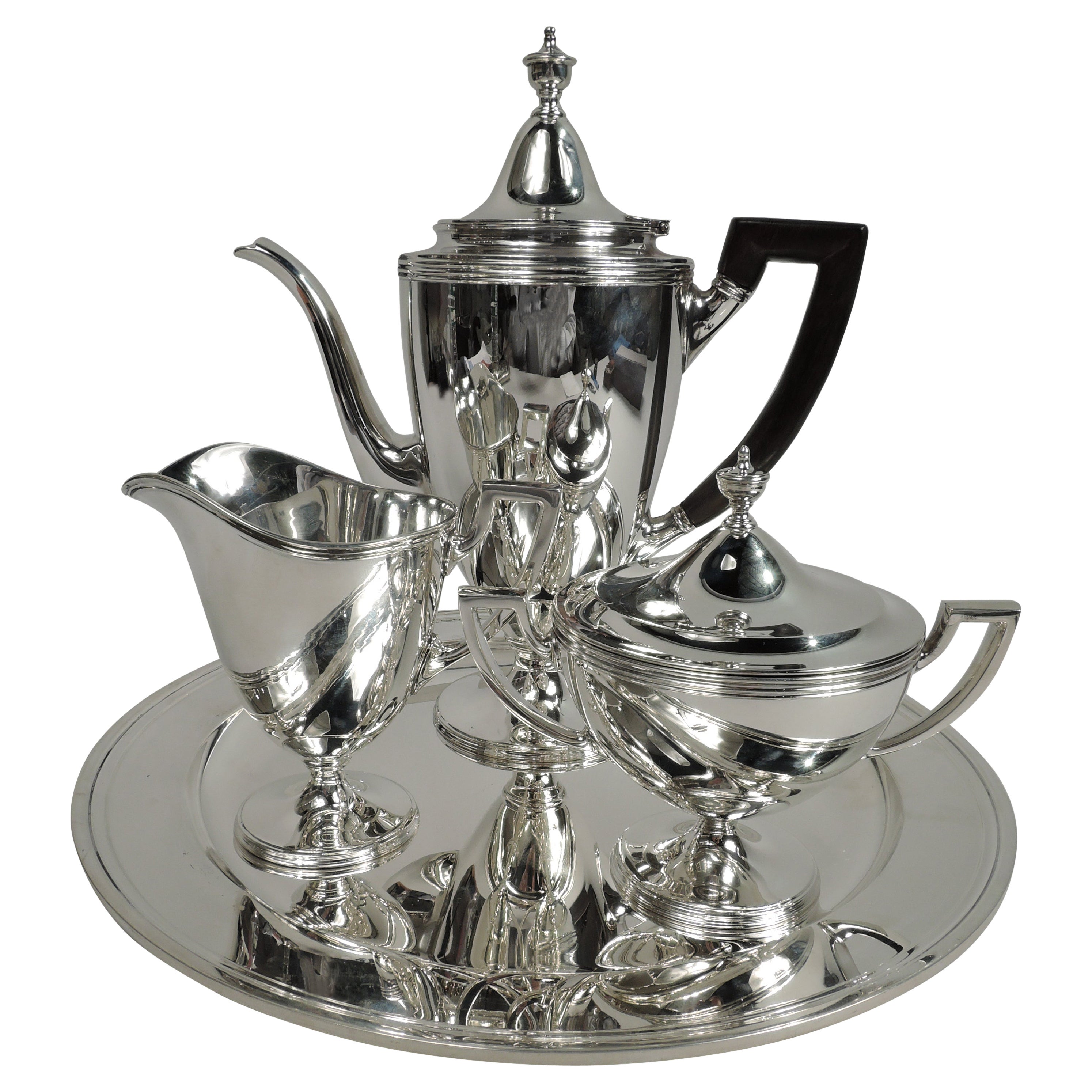 Tiffany American Classical Sterling Silver 3-Piece Coffee Set on Tray