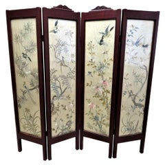 Chinese Silk Embroidered Screen or Room Divider Believed to Be Late Qing Dynasty