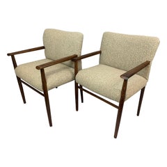 Pair of 1960s Danish Rosewood Oatmeal Boucle Upholstered Armchairs Dining Chairs