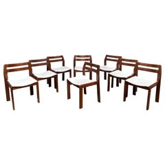 Vintage Mid-Century Modern Italian Set of 8 Walnut Dining Chairs with Faux Leather Seat