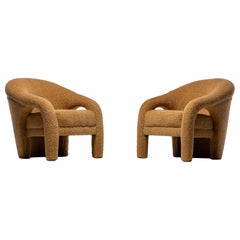 Pair of Weiman Post Modern Lounge Chairs Newly Upholstered in Latte Bouclé