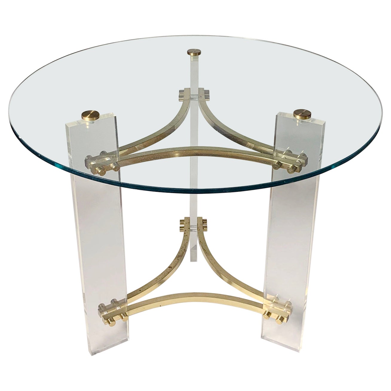 Vintage Lucite, Brass & Glass Charles Hollis Jones Accent Table For Sale