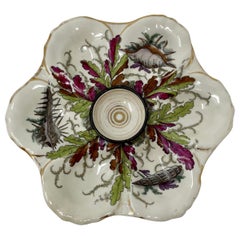 Antique Continental Porcelain Ruby, Gold & Green Oyster Plate, Circa 1890-1910