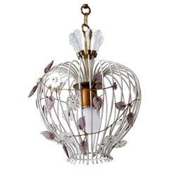 Jolie lampe à suspension ou lustre à cage à oiseaux mi-siècle moderne, Allemagne, années 1950