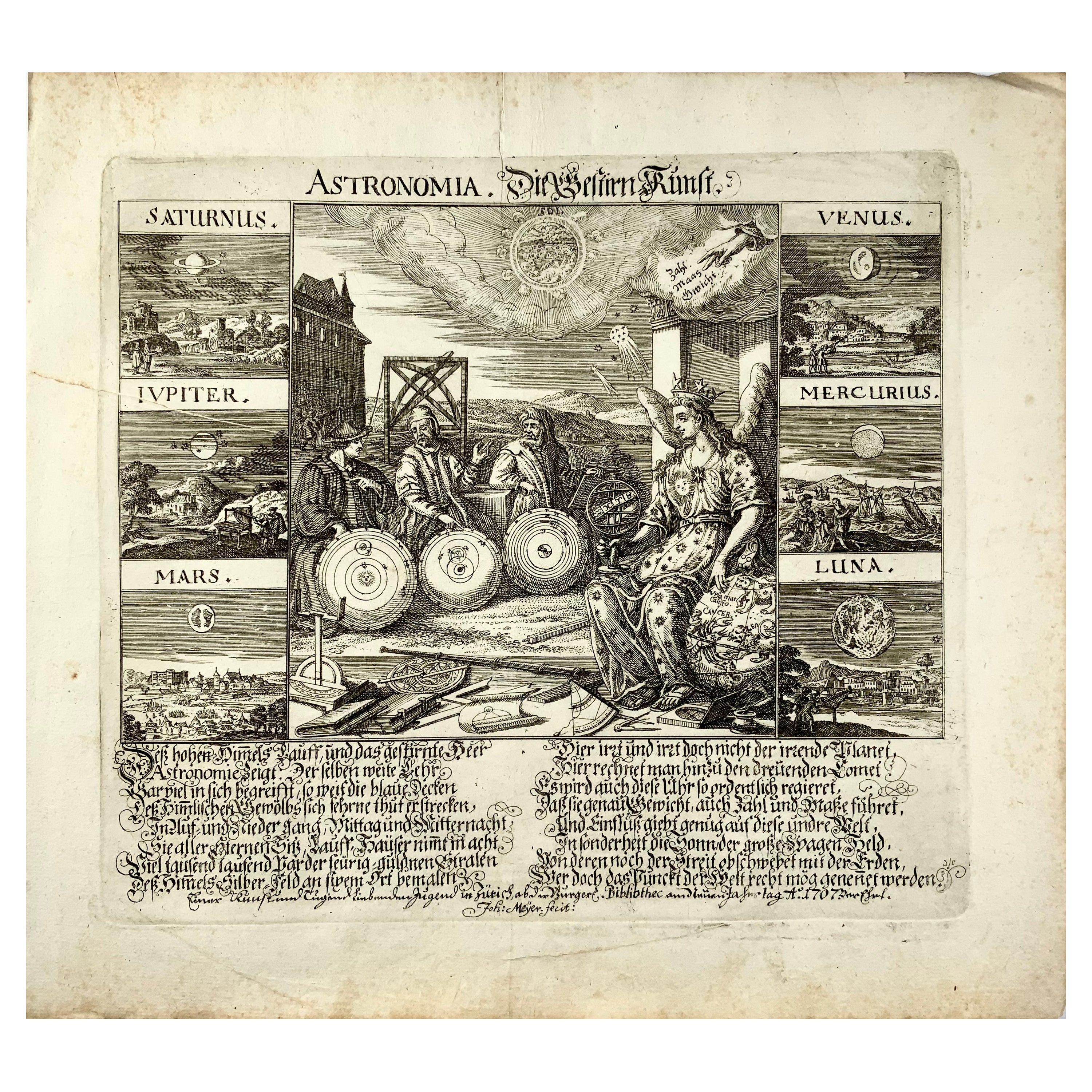 1707 Broadside, Joh. Meyer, Astronomia. Die Gestirn Kunst [Astronomy], Folio For Sale