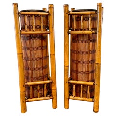 Pair of 1960s Split Bamboo & Woven Reed Table Lamps
