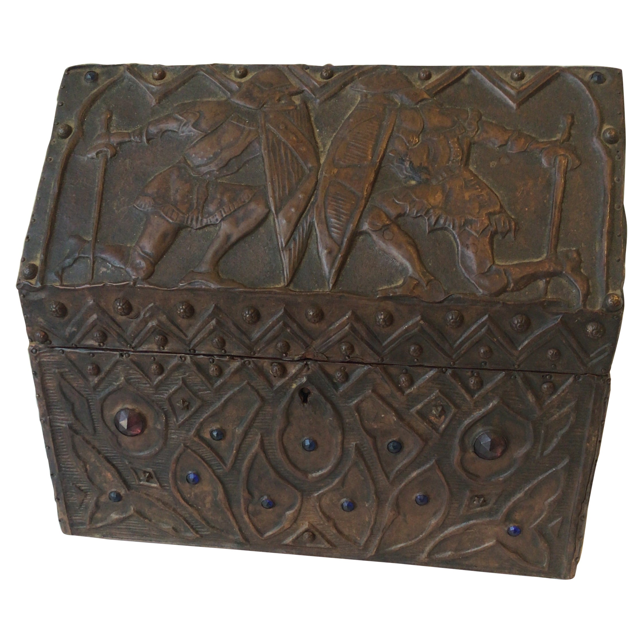 1920s Copper Warriors Box with Jewels