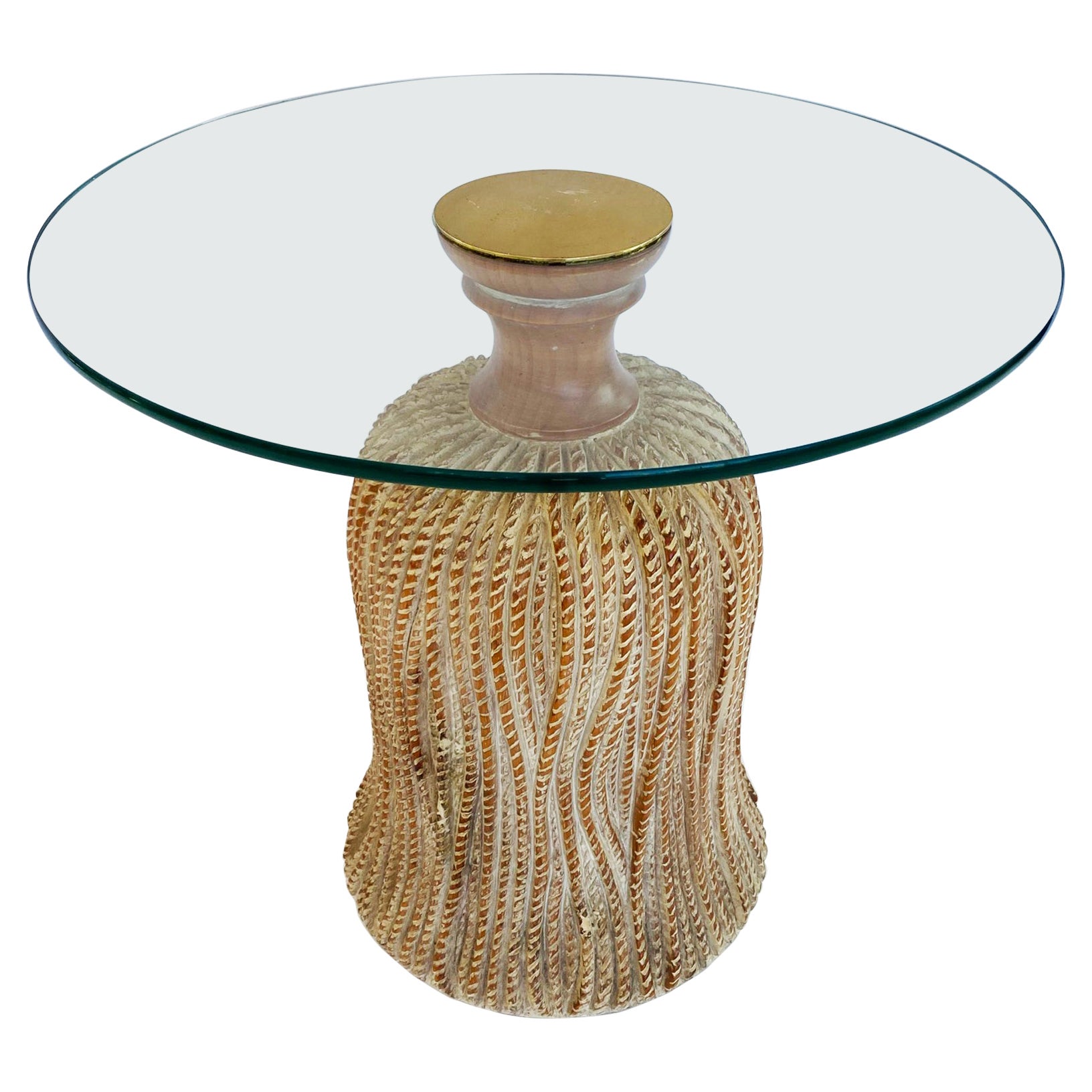 Tassel-Carved Accent Table with Glass Top For Sale