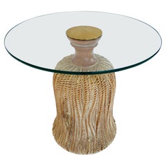 Tassel-Carved Accent Table with Glass Top
