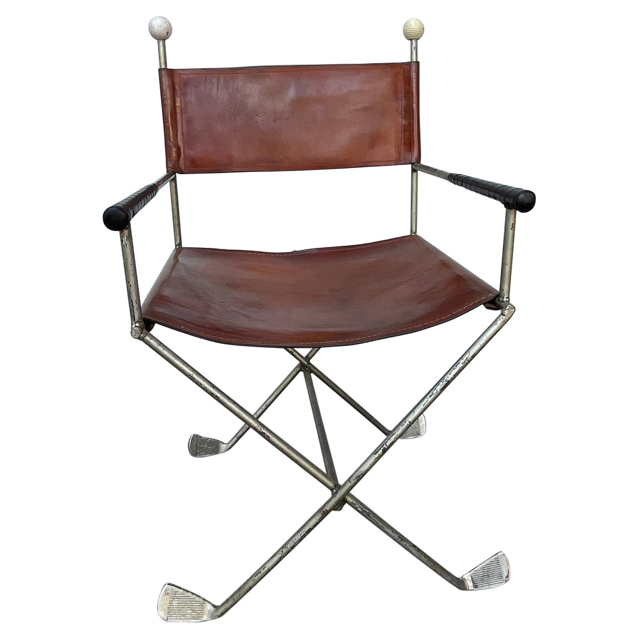 Mid-20th Century Steel and Leather Directors Chair Made from Golf Clubs For Sale