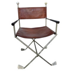 Chaise de directeur en acier et en cuir du milieu du 20e siècle fabriquée à partir de clubs de golf
