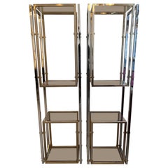 Retro Pair of Brass, Chrome & Glass Shelves, Italy, Ca. 1970s