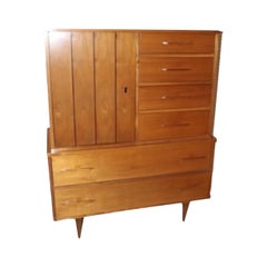 Vintage Mid-Century Modern Highboy Dresser Cabinet Storage Drawers and Armoire 