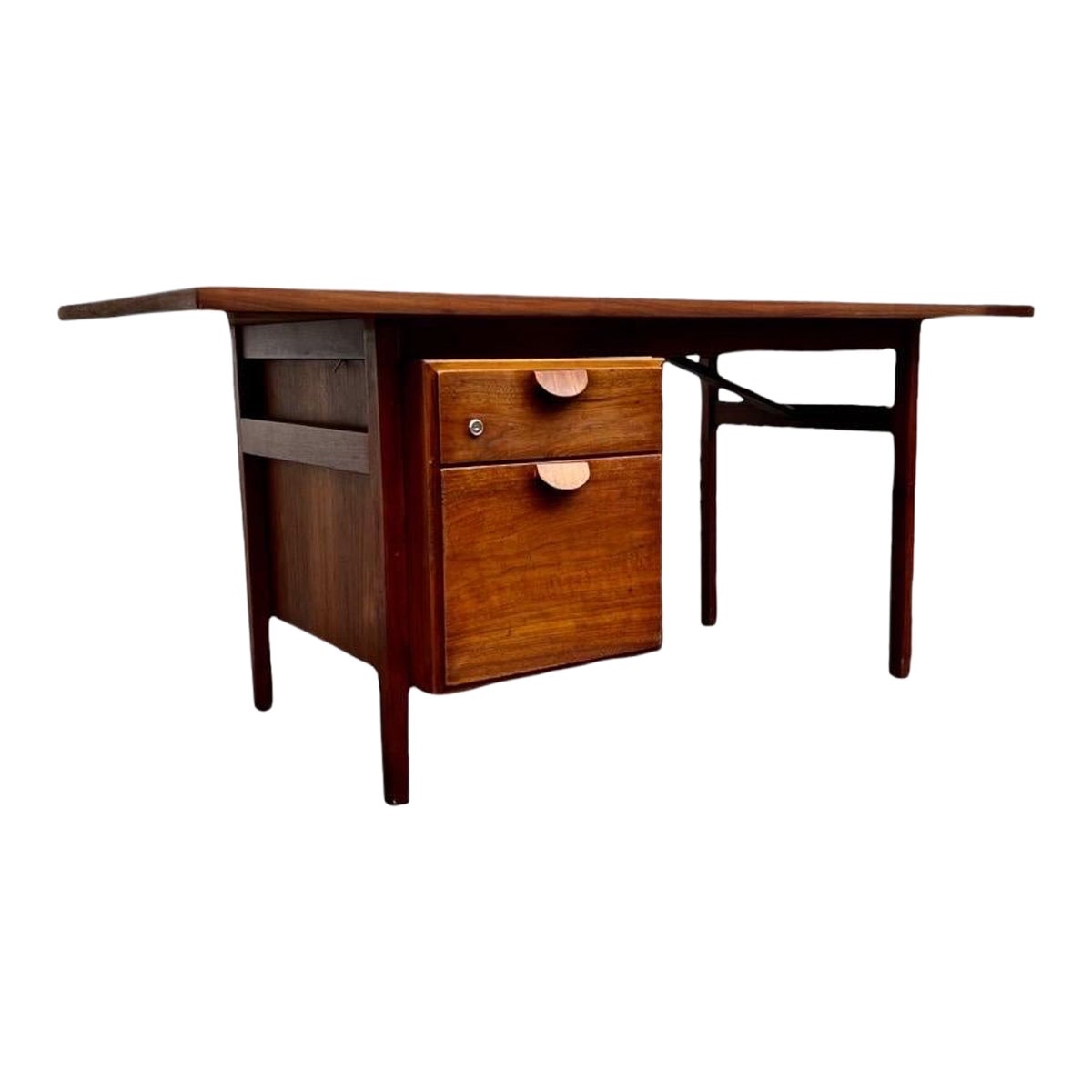 Fantastic Vintage MCM Executive Walnut Asymmetric Desk By Jens Risom For Sale