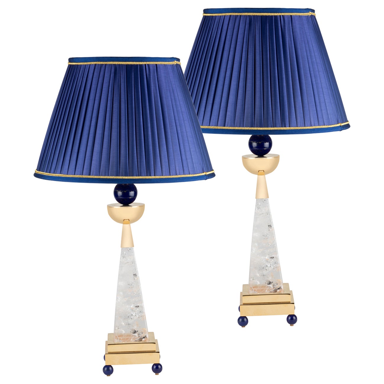 Rock Crystal and Lapis Lazuli Aiko II Model Lamps by Alexandre Vossion For Sale