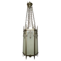 Antique Gothic American Iron Hall Lantern, Circa 1900-1910