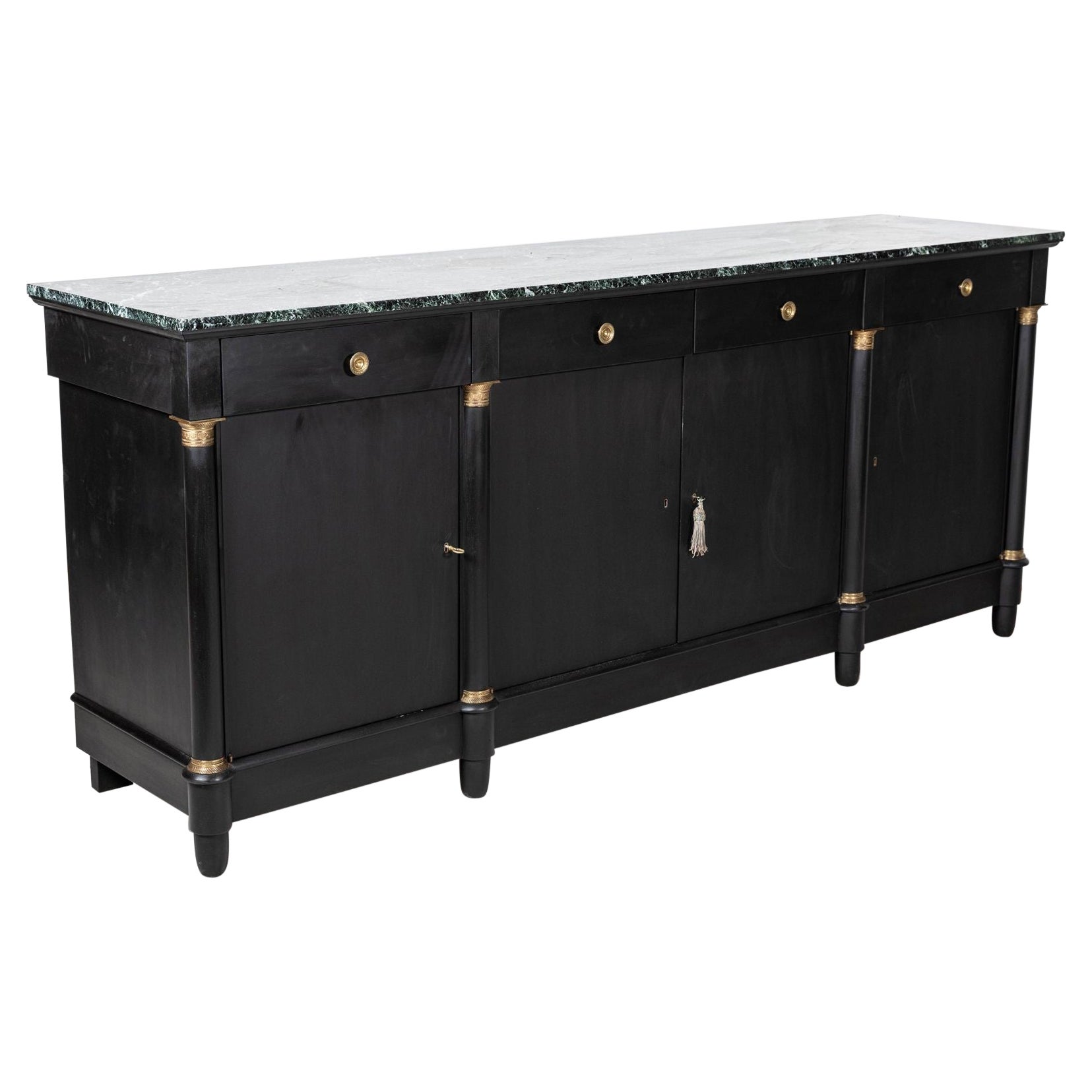 Monumental Ebonised French Empire Revival Marble Sideboard For Sale