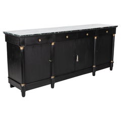 Vintage Monumental Ebonised French Empire Revival Marble Sideboard