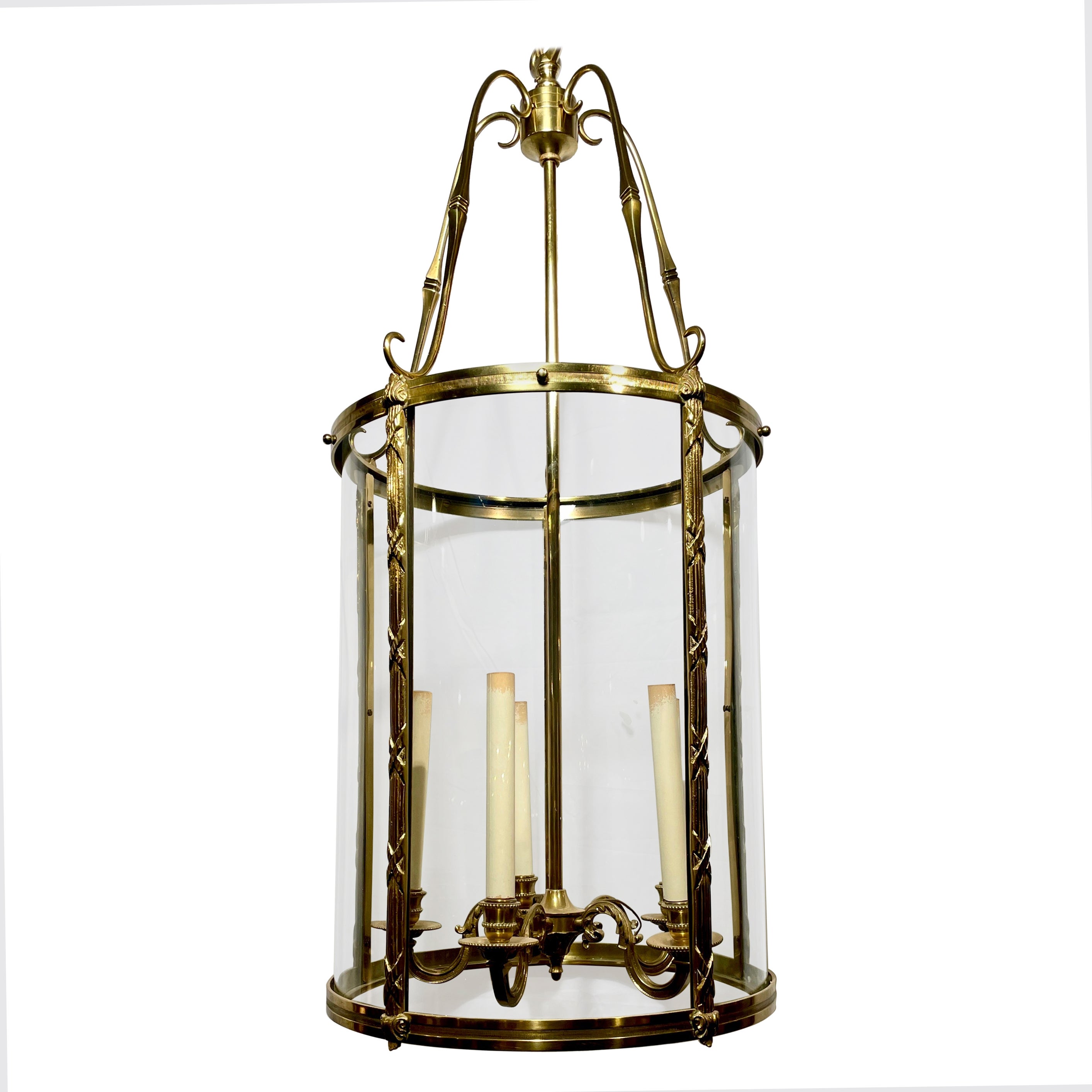 Antique Solid Brass 5 Light Hall Lantern, circa 1920-1930 For Sale