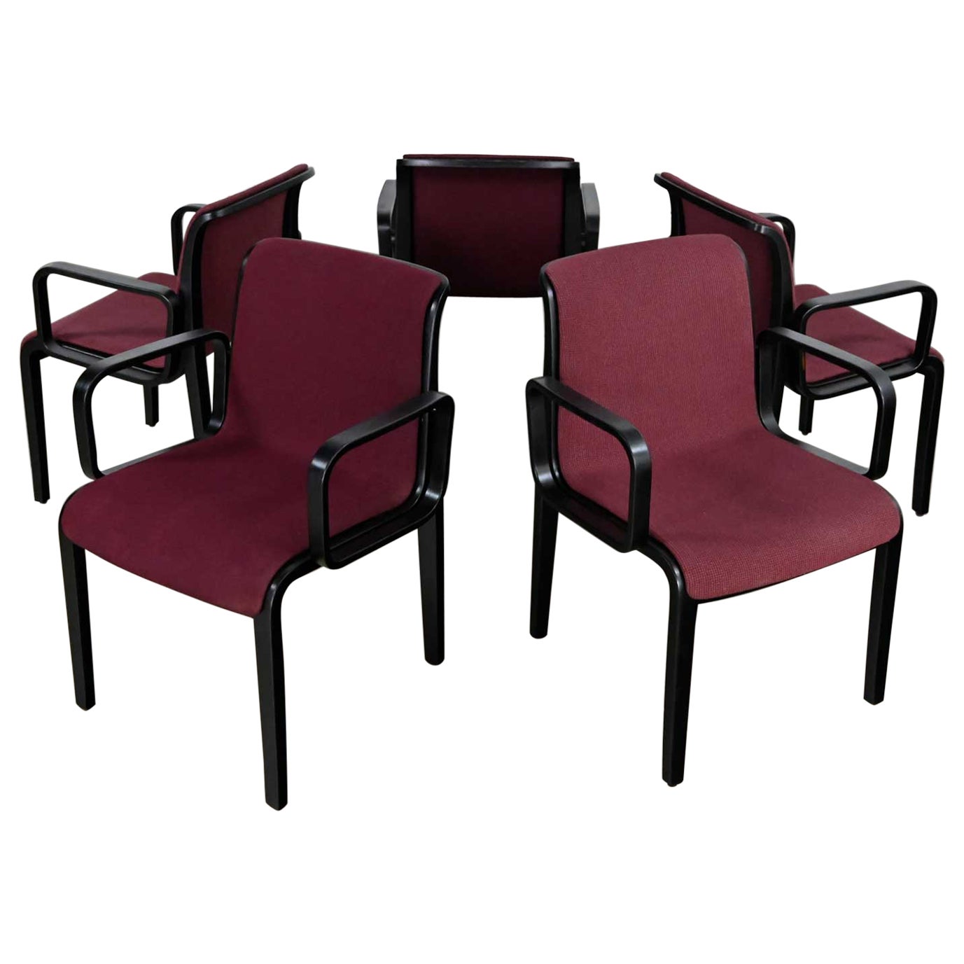 5 Knoll MCM Bentwood 1300 Series Dining Chairs Maroon & Black by Bill Stephens For Sale