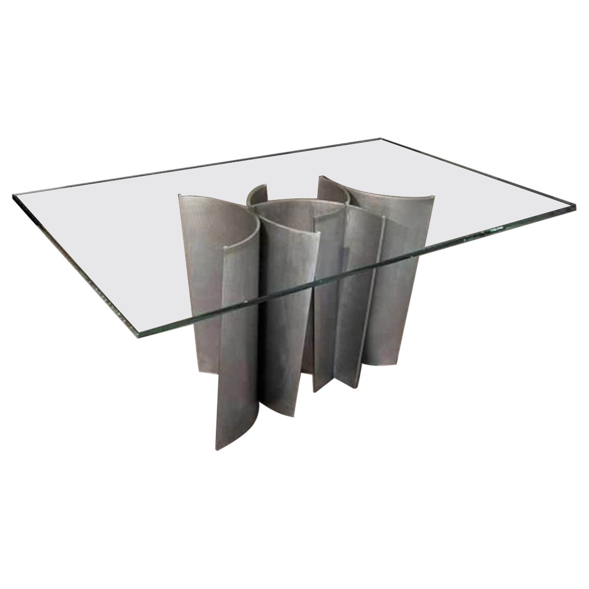 Table de salle à manger moderne en verre Starfire avec pieds incurvés en acier