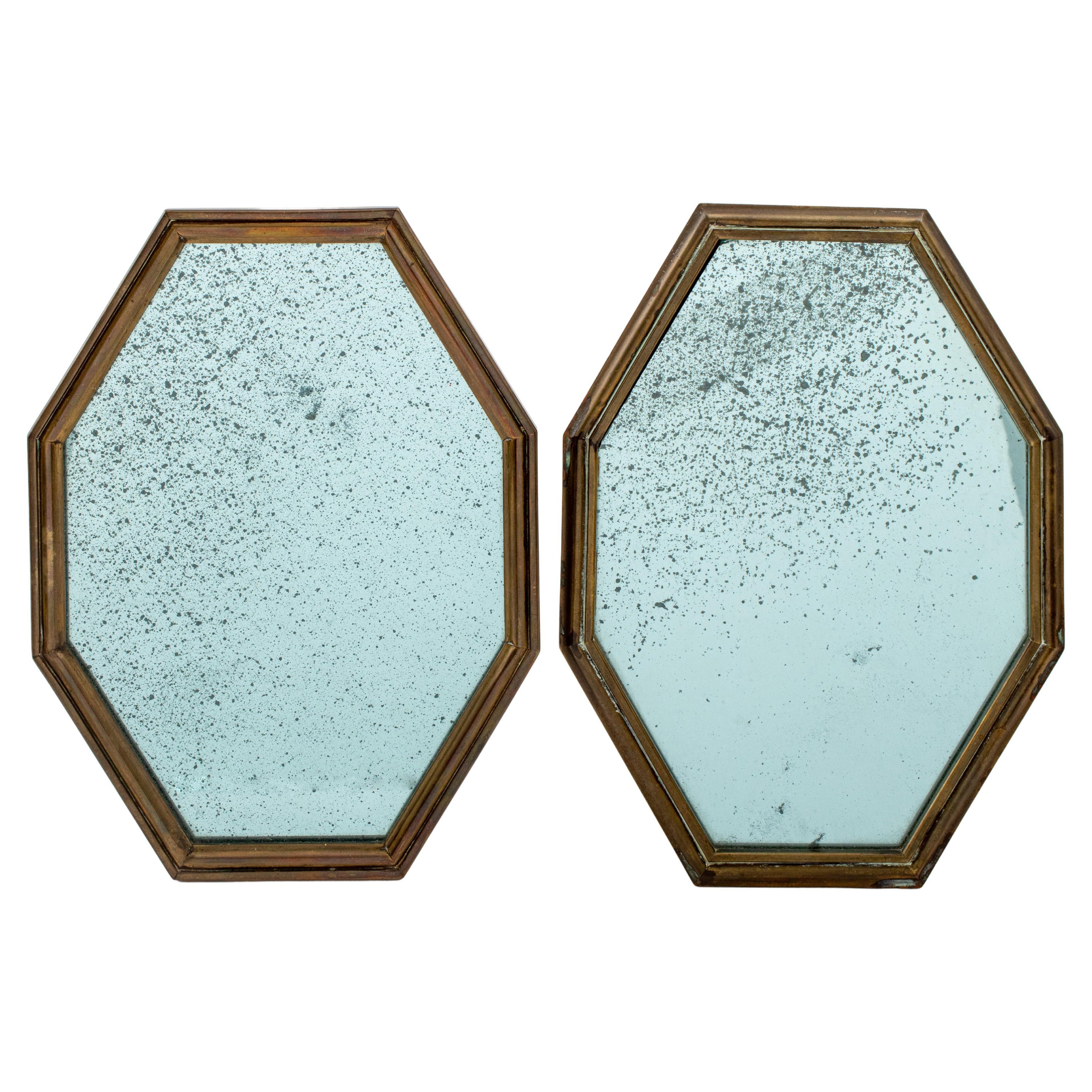 Art Deco Elongated Octagonal Bronze Mirrors, Pair For Sale