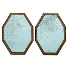 Antique Art Deco Elongated Octagonal Bronze Mirrors, Pair