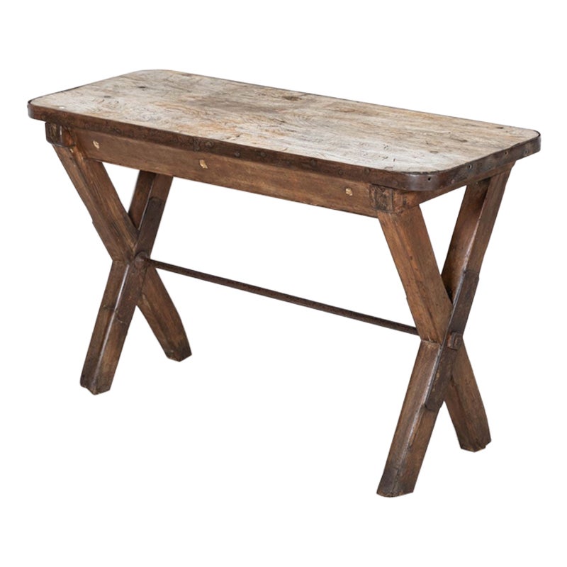 19thC English Elm Topped Tavern Table For Sale