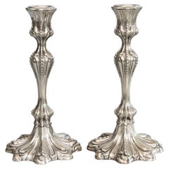 Pair of 19th Century English Rococo Style Silver Plate Candlesticks