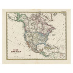 Antique Old German Map of Northern America with Attractive Hand Colouring, 1864