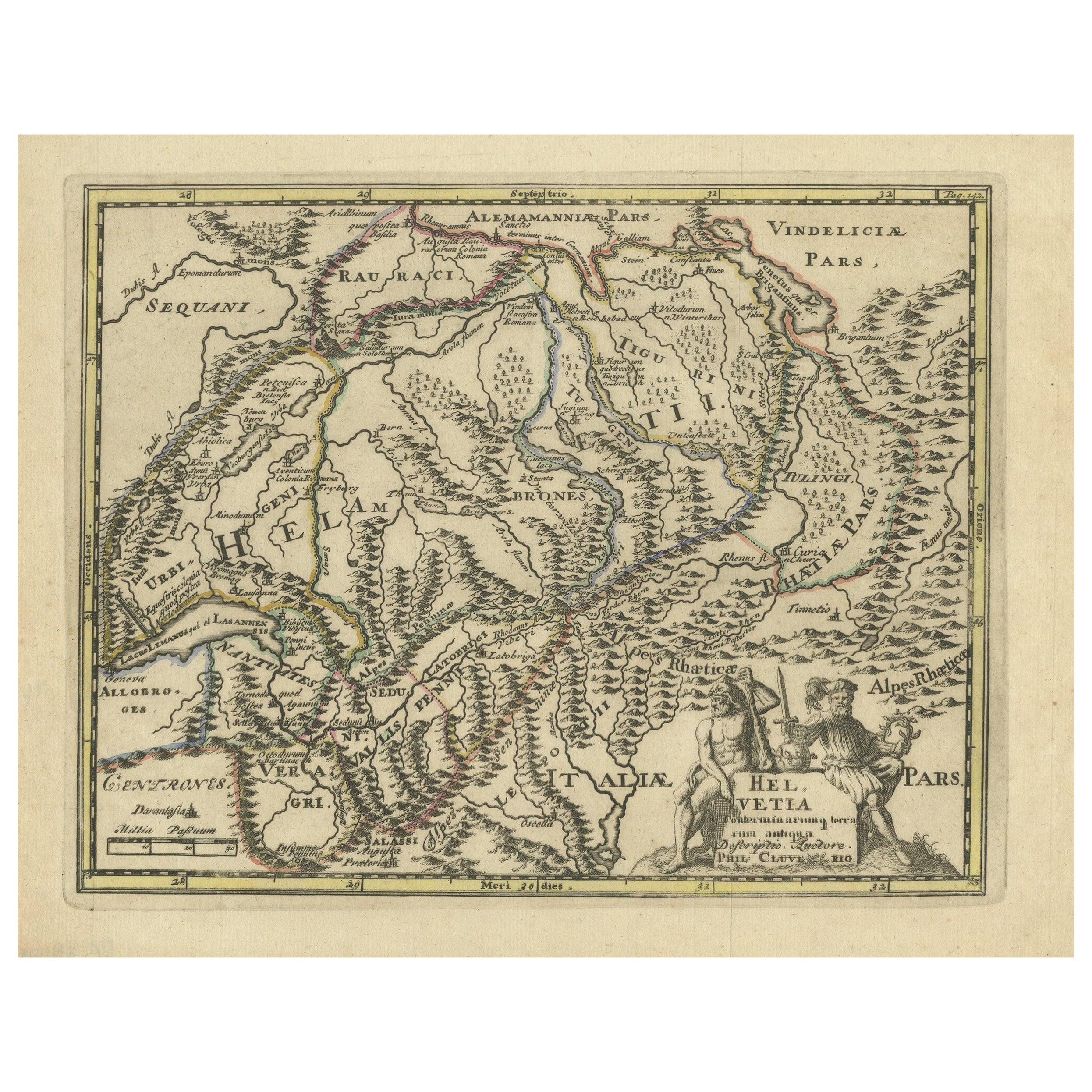 Genuine Antique Engraved Map of Helvetia or Switzerland, 1729 For Sale