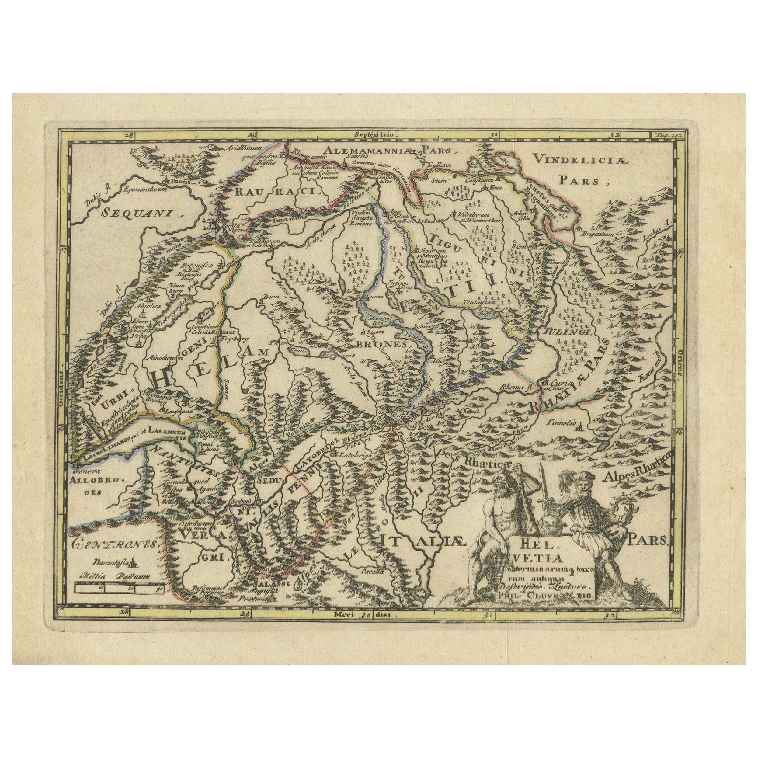 Carte ancienne gravée de Helvetia ou de la Suisse, 1729