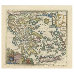 Antique Hand Colored Map of Greece, 1697