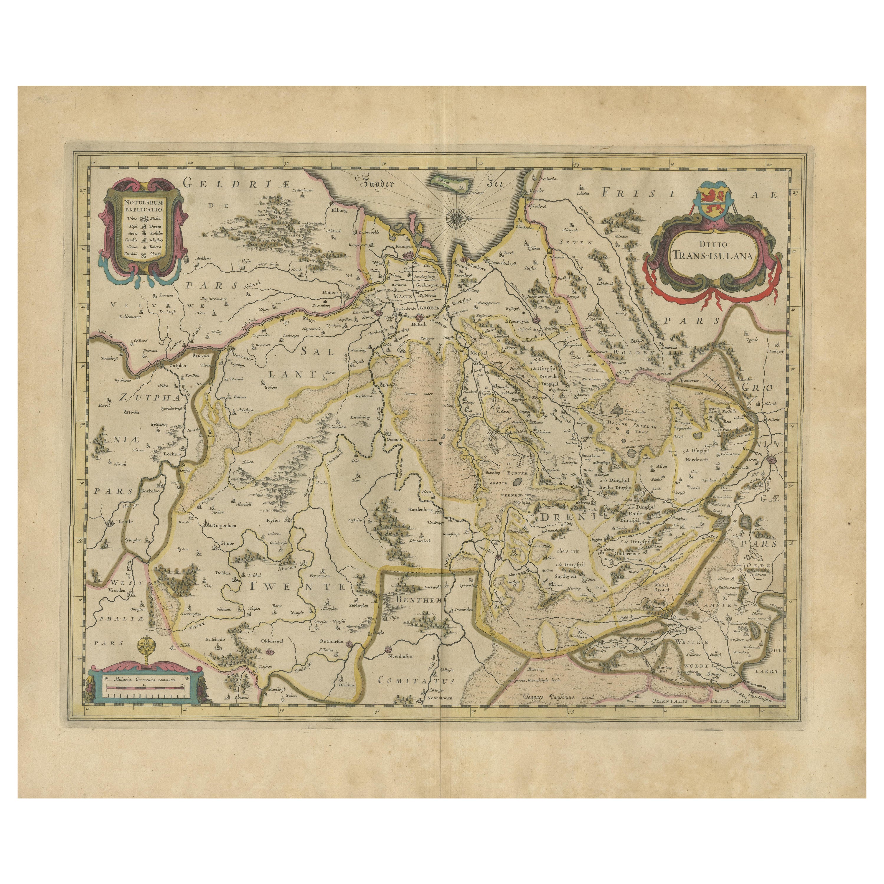 Antique Map by Janssonius of the Dutch Province of Overijsel, ca.1650