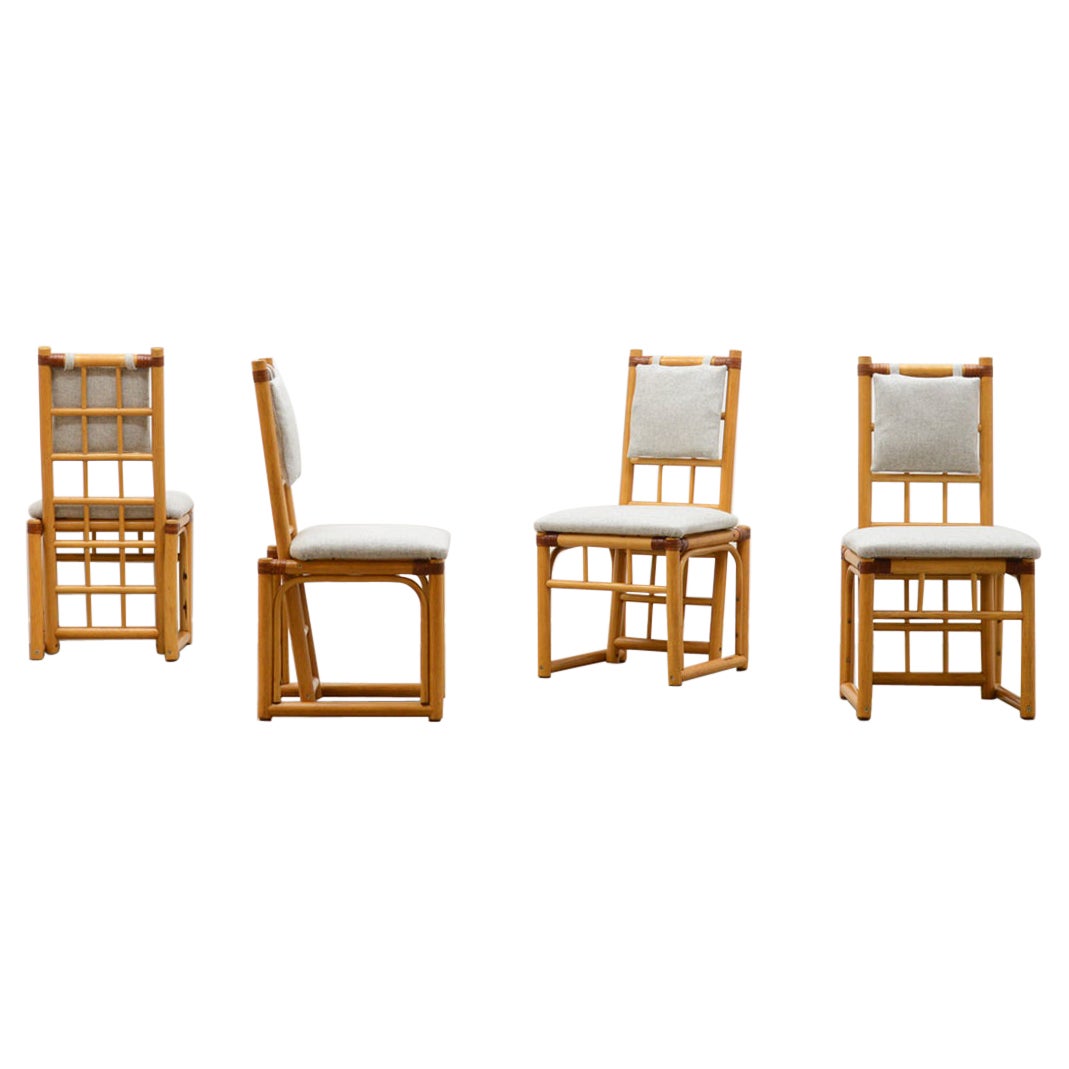 Set of 4 Rattan dining chairs, 80s