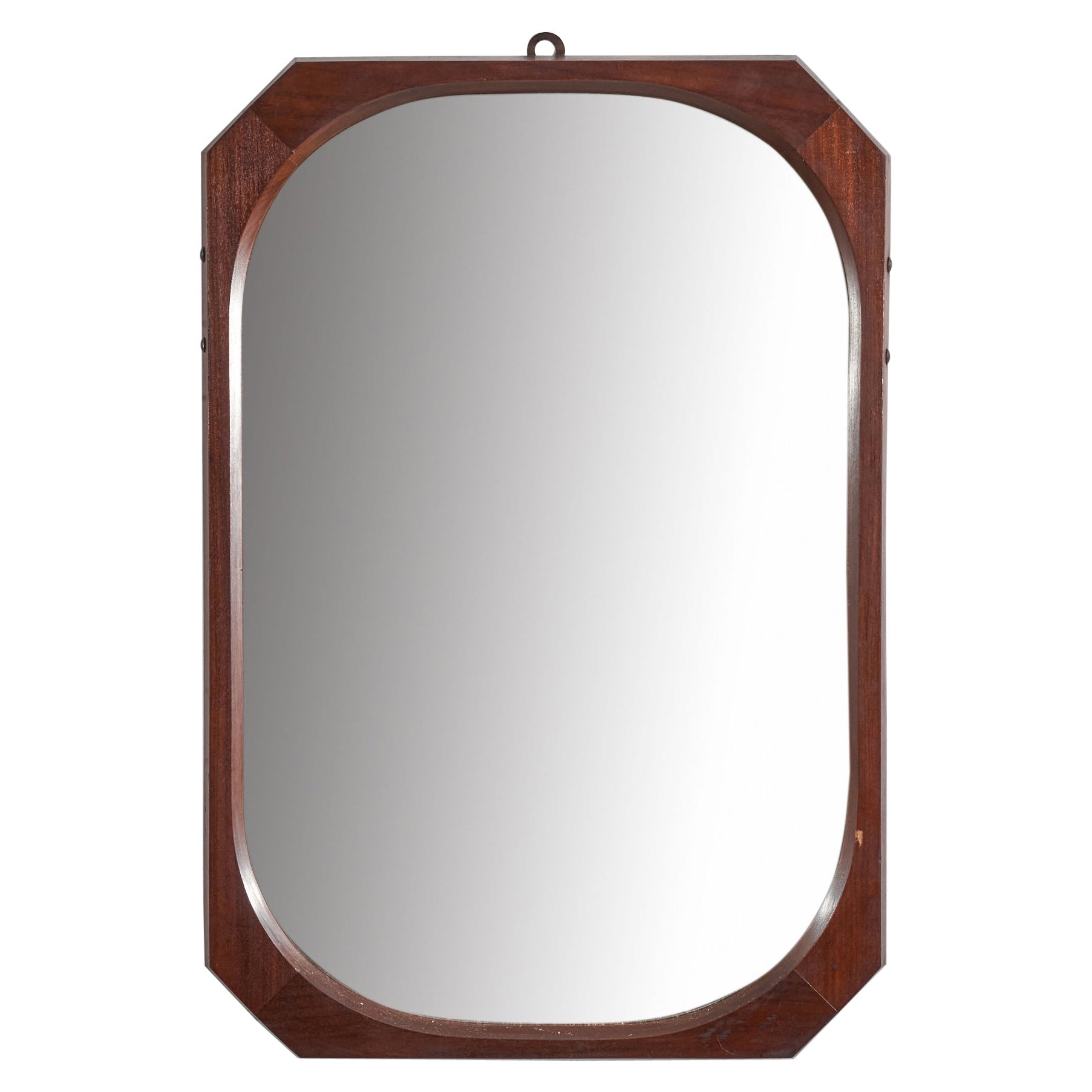Italian Designer, Wall Mirror, Dark-Stained Wood, Italy, 1950s For Sale