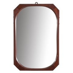 Retro Italian Designer, Wall Mirror, Dark-Stained Wood, Italy, 1950s