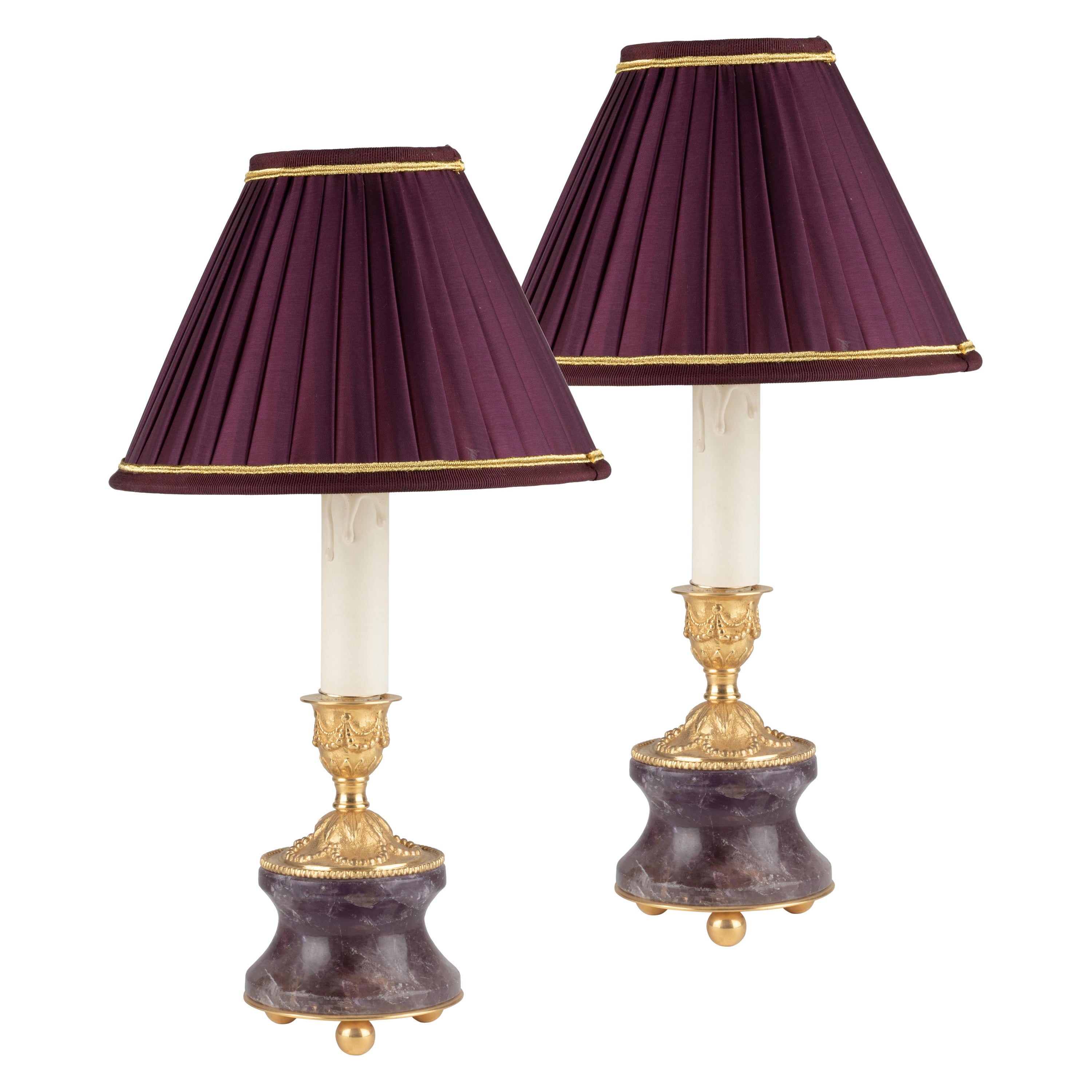 Amethyst Candlesticks-Lamps by Alexandre Vossion For Sale