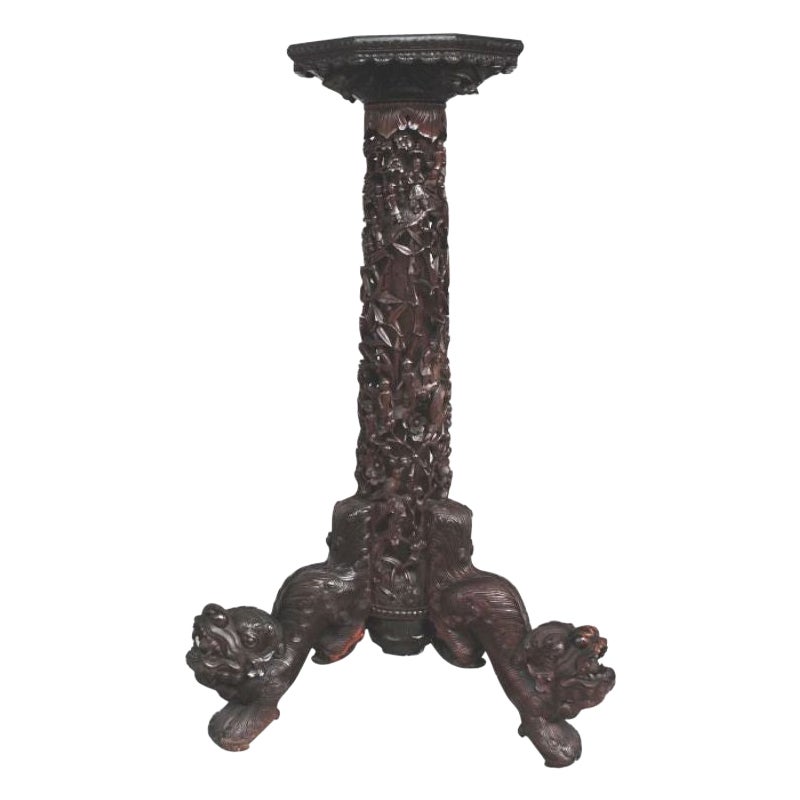 Nineteenth Asian Tripod Sculpted Bolster For Sale