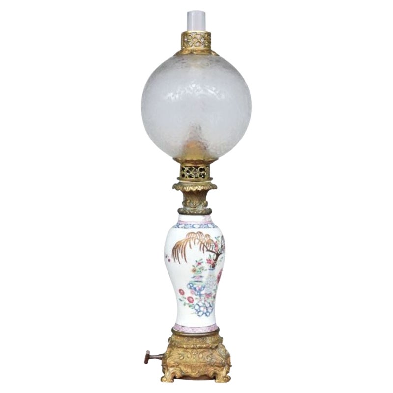 Carcel 19th Century Petroleum Lamp on Canton Vase For Sale