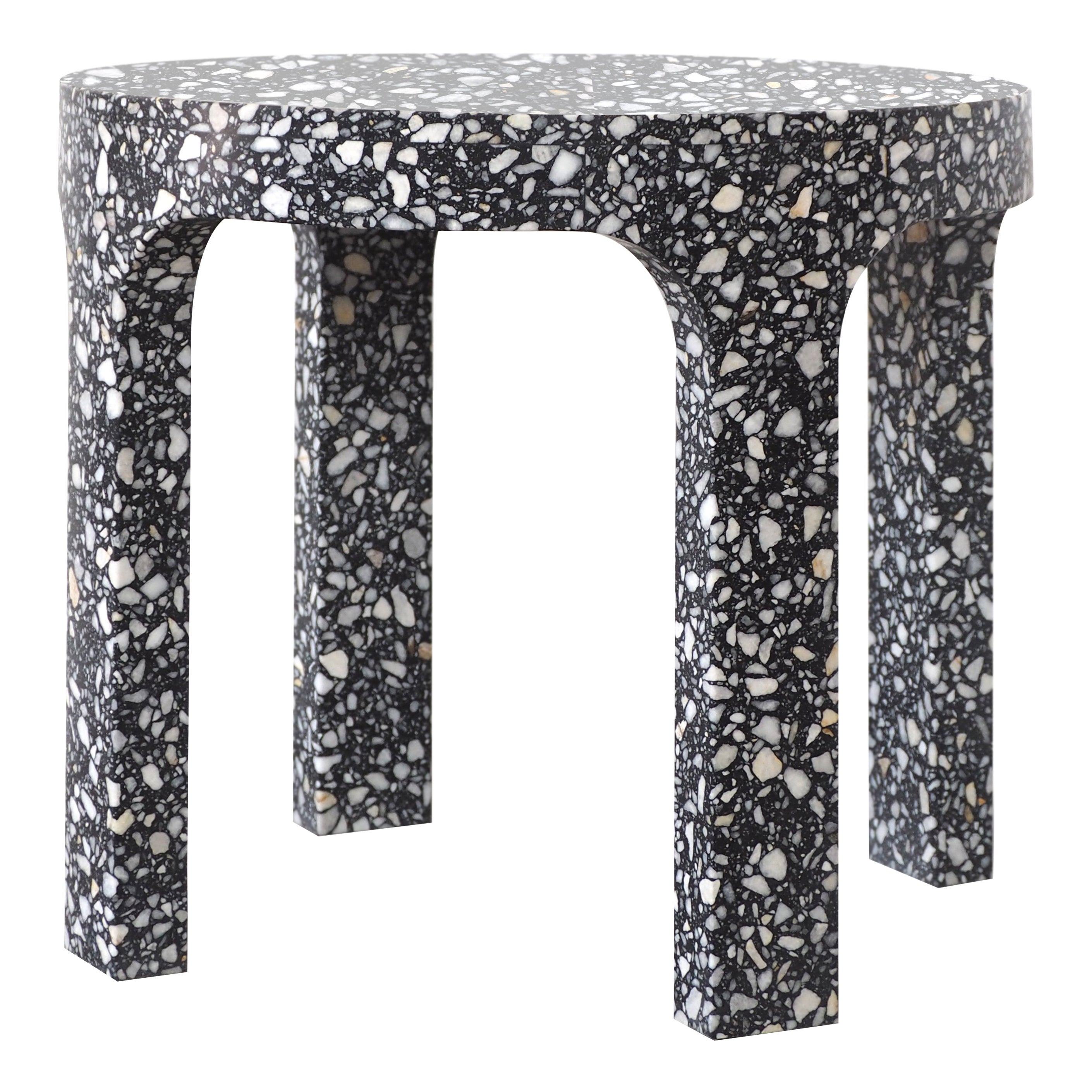 Loggia Large Round Table or Black Terrazzo Marble by Portego For Sale