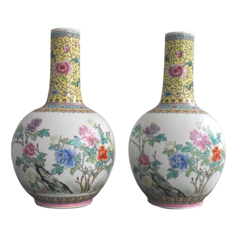 Pair of Canton Porcelain Vases