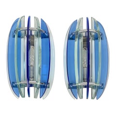 Pair of Wall Sconces in Colored Glass and Chrome by Veca, Italy, 1970s