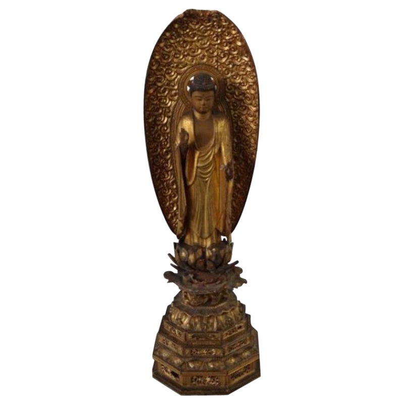Golden Wooden Statue of Buddha, 19th Century For Sale
