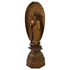 Goldene goldene Holzstatue des Buddha, 19. Jahrhundert