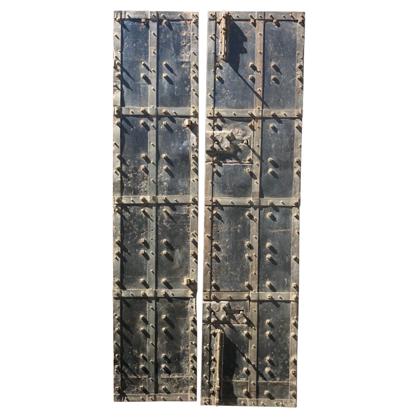 Double Prison Door in Wood and Iron, Nails & Bolts, 19th Century Italy For Sale